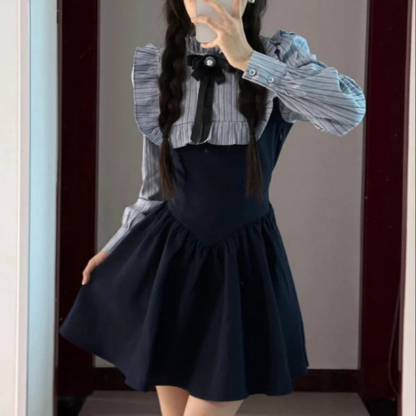 ハイウエストマーク制服風ワンピース