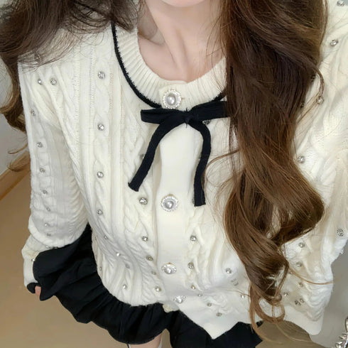 ビジューケーブルニットカーディガン