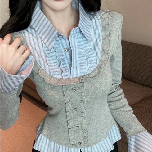 ハートボタンレイヤード風トップス