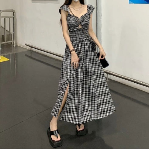 チェックサマーロングワンピース