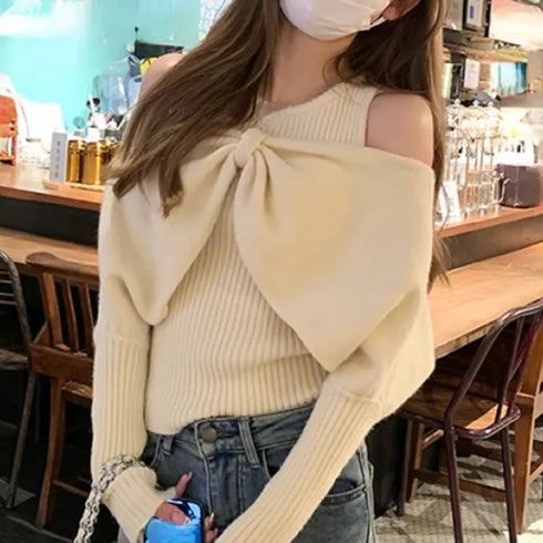 デザインリボンオフショルニット