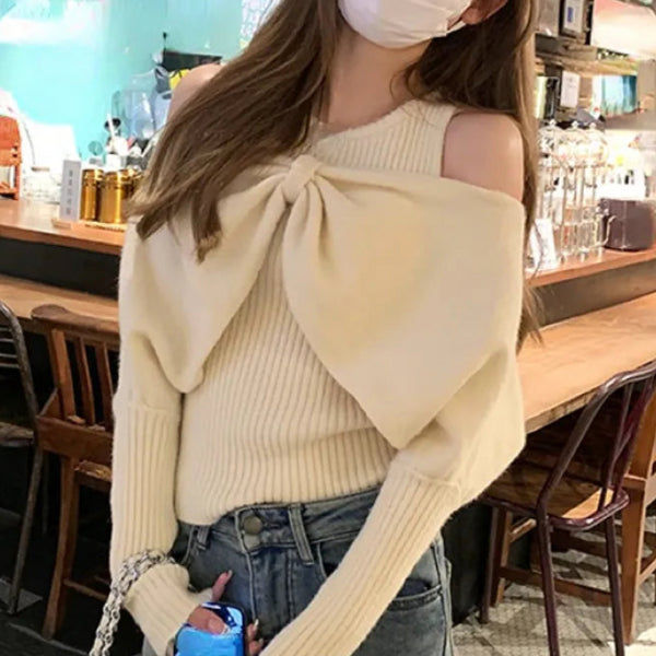 デザインリボンオフショルニット