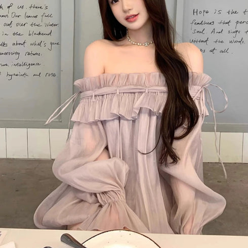 シフォンオフショルトップス