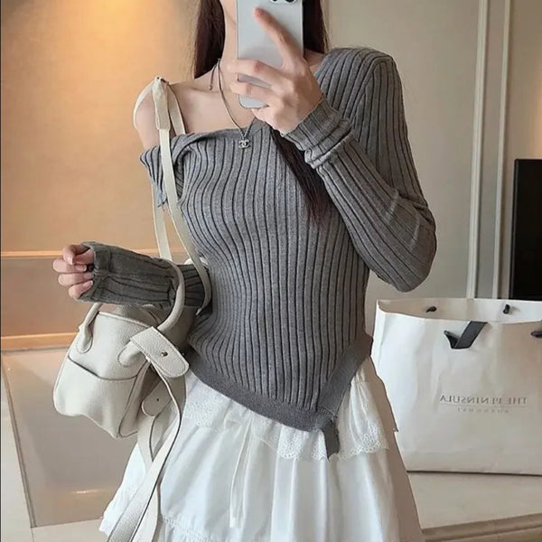 ワンショルカットデザインニット