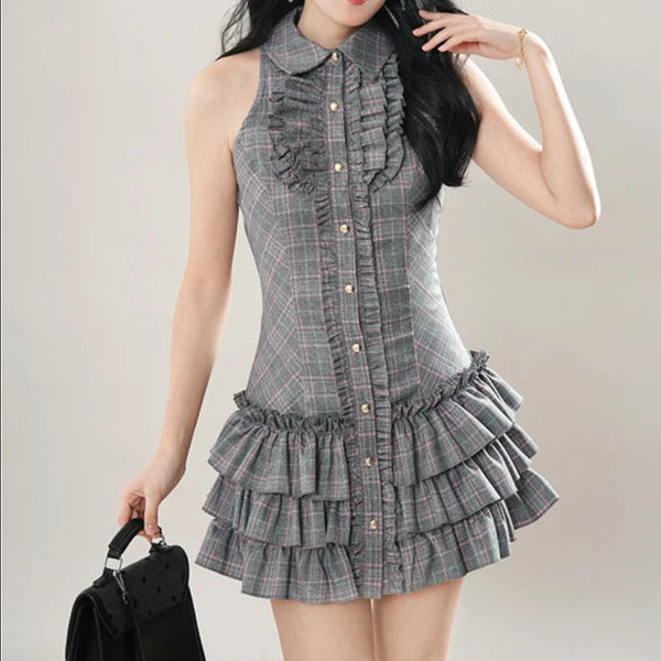 グレンチェックノースリーブワンピース