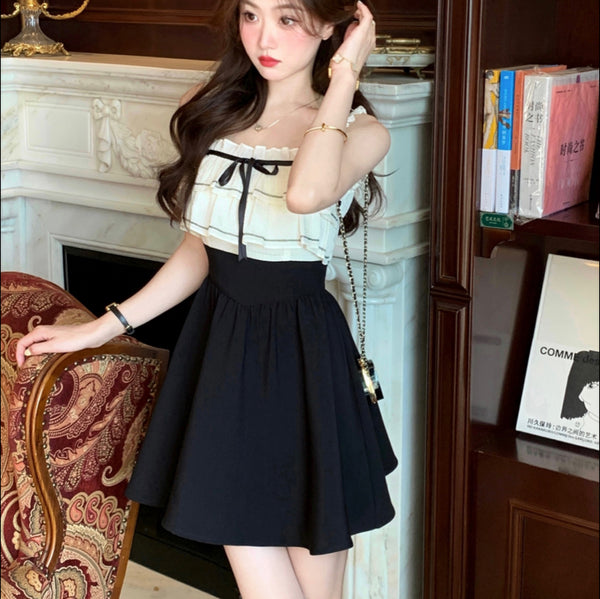 バイカラーノースリーブフリルワンピ