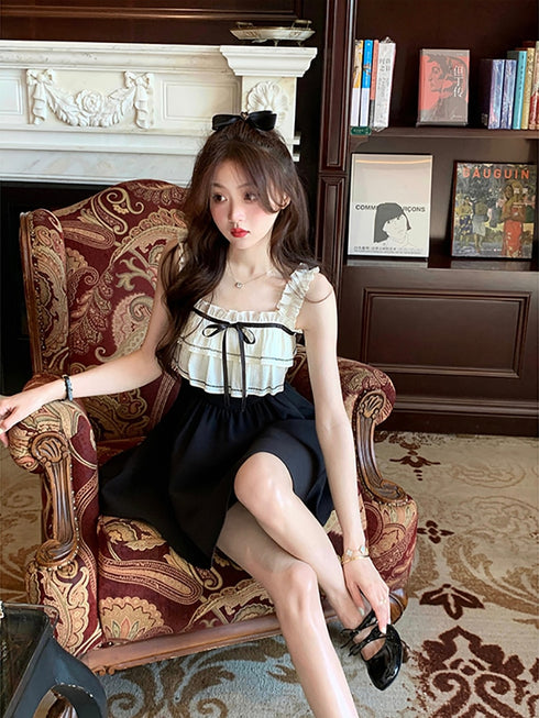 バイカラーノースリーブフリルワンピ