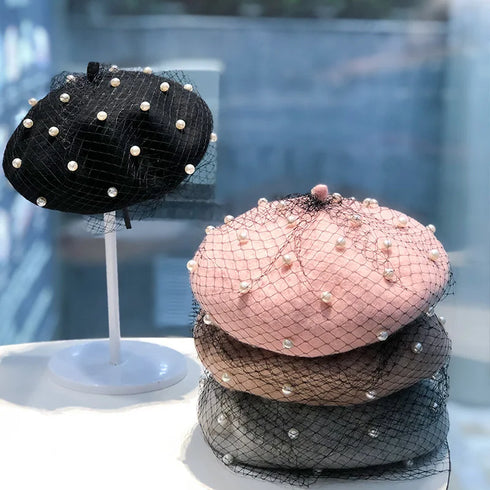 チュールパールベレー帽