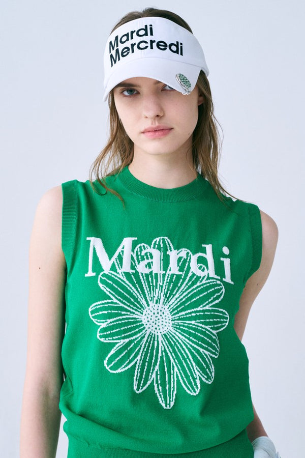 Mardi Mercredi Actif FLOWER SLEEVELESS KNIT TOP_GREEN IVORY