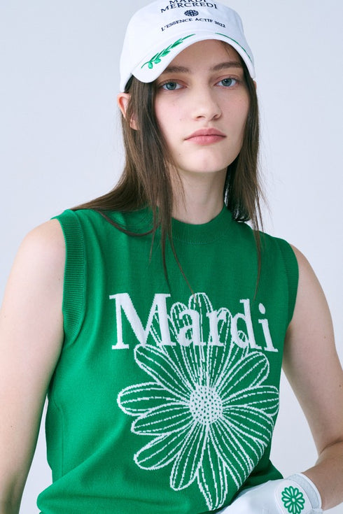 Mardi Mercredi Actif FLOWER SLEEVELESS KNIT TOP_GREEN IVORY