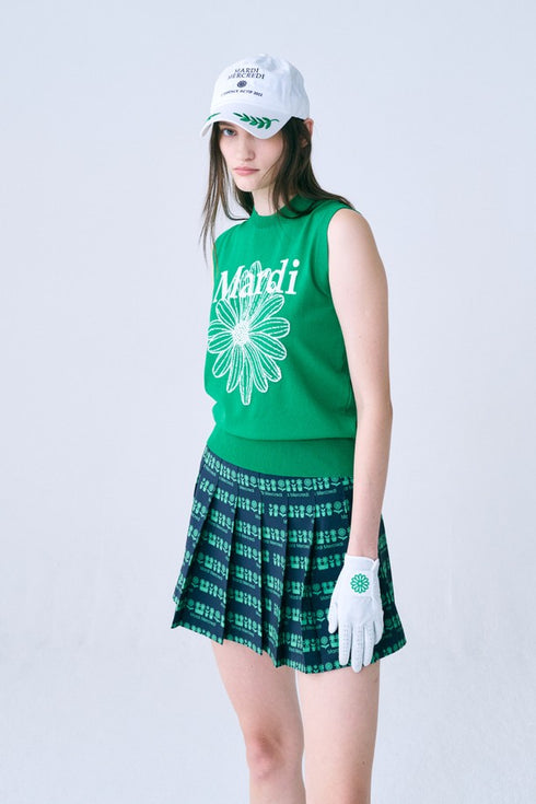 Mardi Mercredi Actif FLOWER SLEEVELESS KNIT TOP_GREEN IVORY