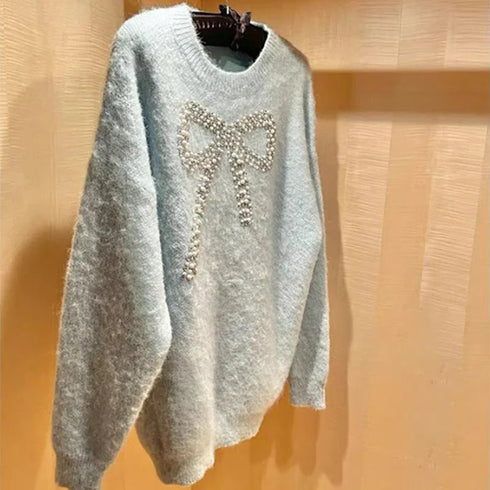 パールリボンオーバーニット