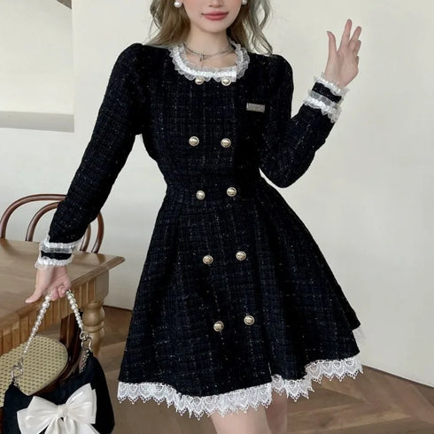 キラキラツイードブラックワンピース