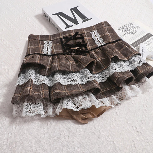 チェック2段フリルミニスカート