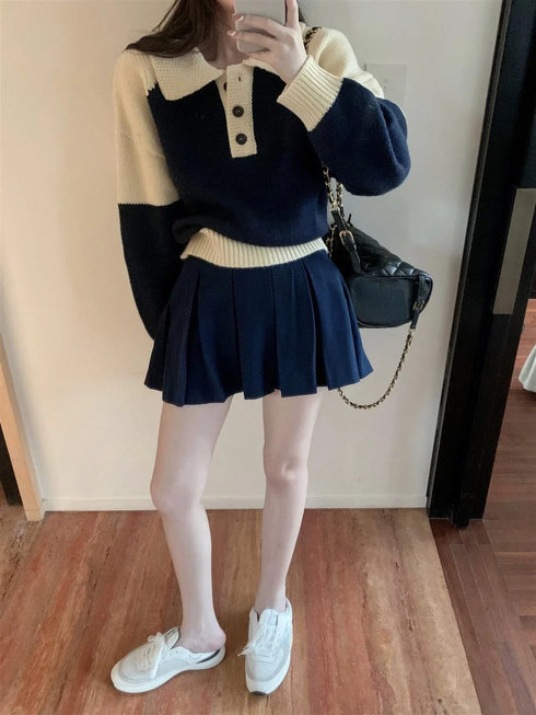 プリーツスカートニットセットアップ