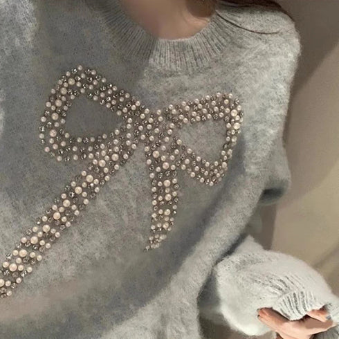 パールリボンオーバーニット