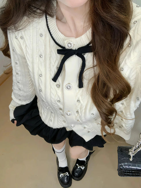 ビジューケーブルニットカーディガン