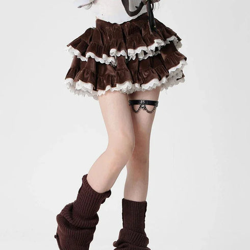 ブラウンダブルフリルスカート