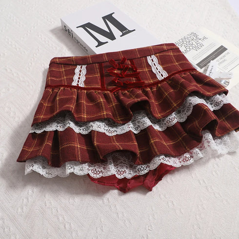 チェック2段フリルミニスカート