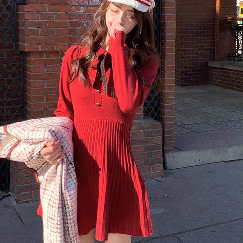 ステッチデザインニットワンピ