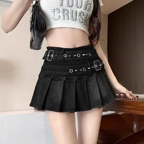 ダブルベルトデニムスカート