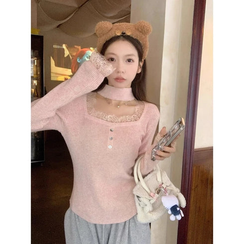 チョーカーデザインスクエアネックニット