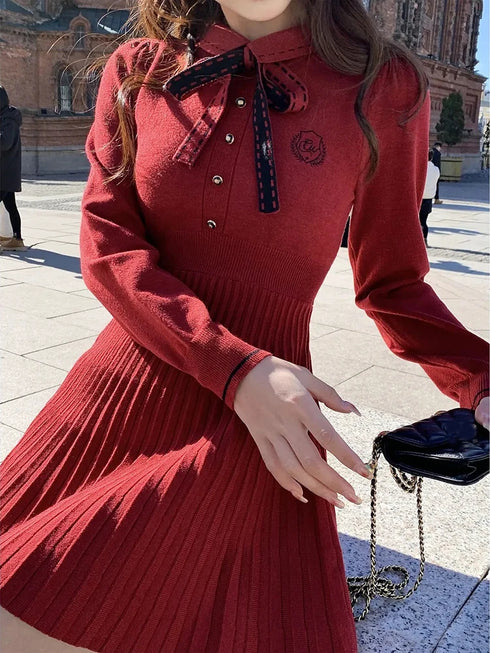 ステッチデザインニットワンピ