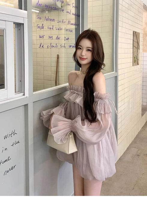 シフォンオフショルトップス