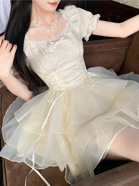 ダブル編み上げふわっとワンピ