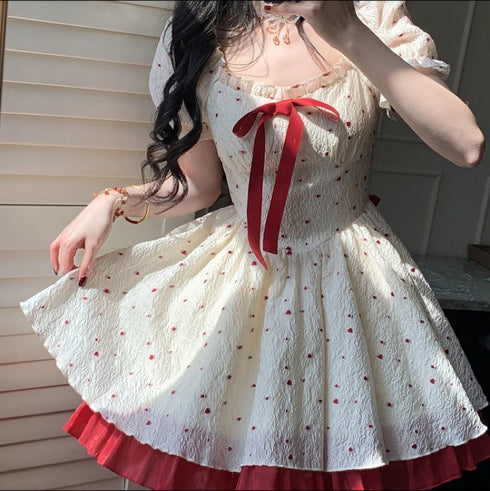 プチハート赤リボンワンピース