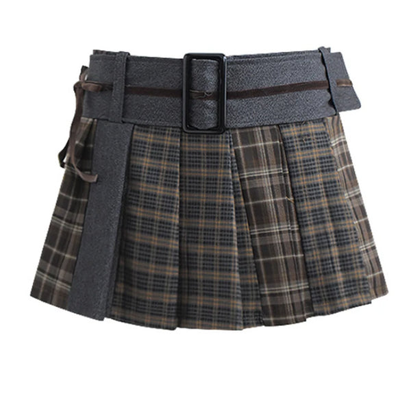 ベルトデザインミニプリーツスカート