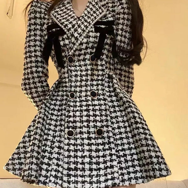 千鳥柄ダブルボタンワンピ