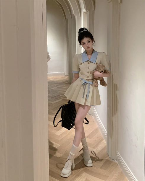 バイカラープリーツスカートセットアップ