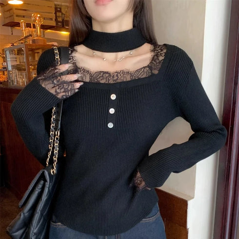 チョーカーデザインスクエアネックニット