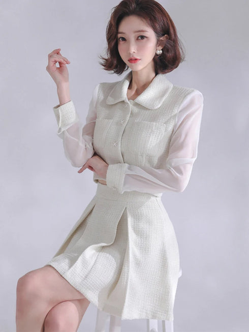 シアースリーブホワイトセットアップ