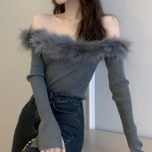 オフショルファーニット