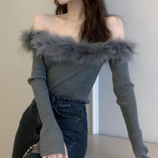 オフショルファーニット