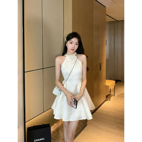 ハイネックノースリーブパーティワンピ