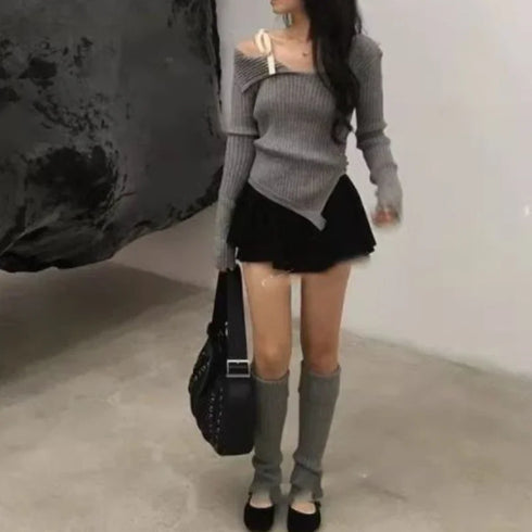 ワンショルカットデザインニット