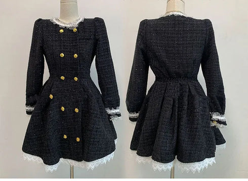 ダブルボタンツイードブラックワンピ