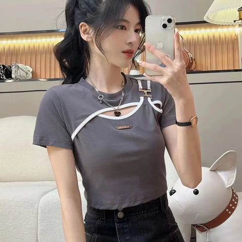 ドッキングデザインバイカラートップス