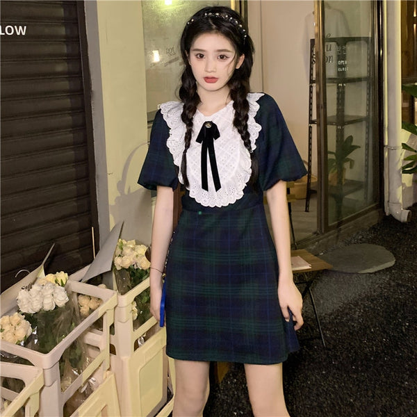 グリーンチェックメイドワンピ