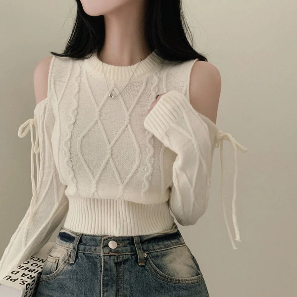 オープンショルダーガーリーニット