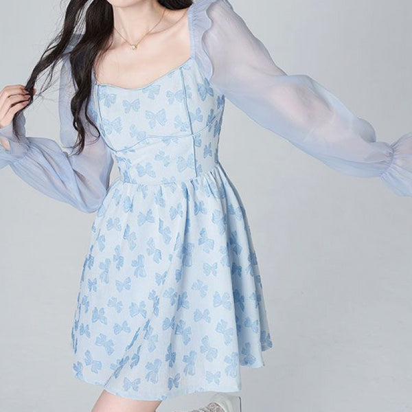 スカイブルーリボンデザインワンピース