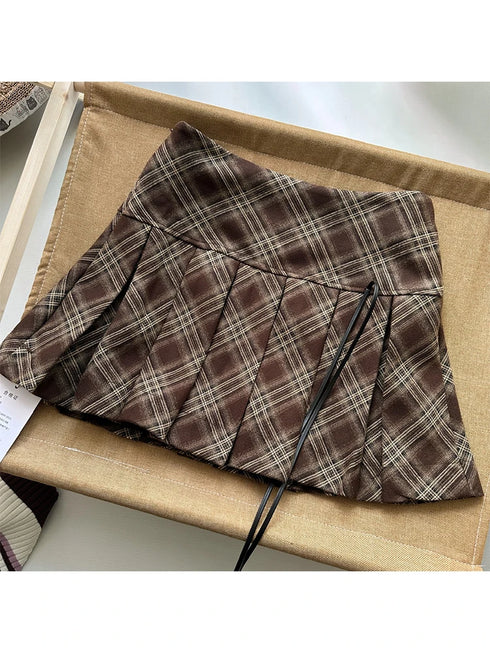 ブラウン切り替えプリーツスカート