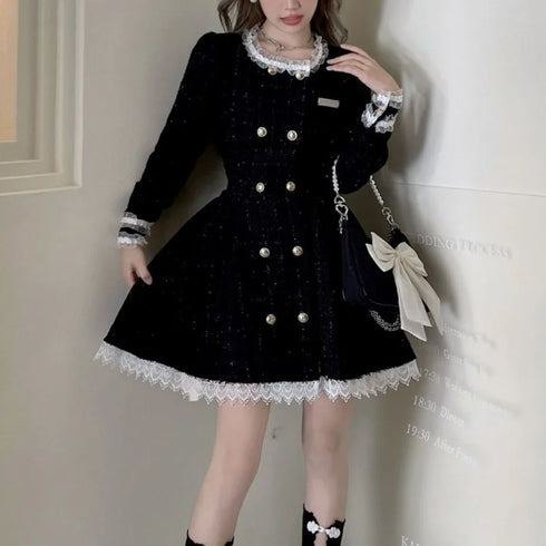 キラキラツイードブラックワンピース