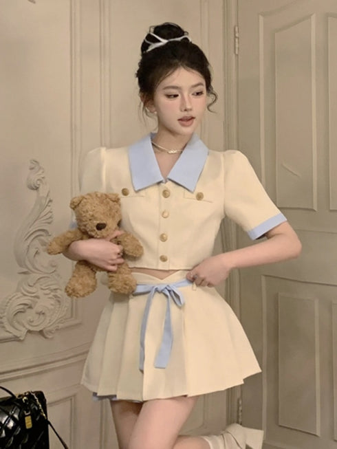 バイカラープリーツスカートセットアップ