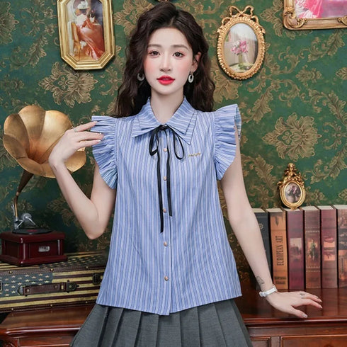 ストライプフリルシャツ