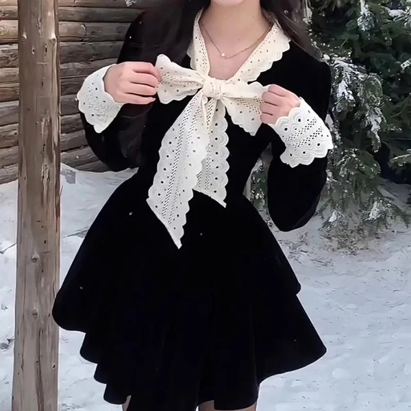 レースリボンブラックワンピ