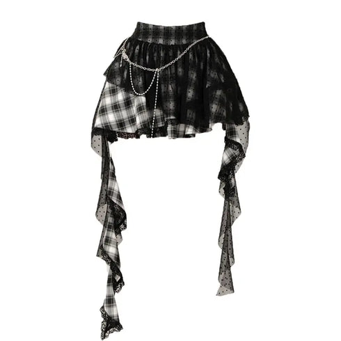 黒チェックロックレーススカート